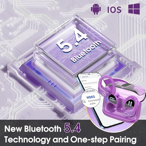 Wireless Earbuds 75H Bluetooth 5.4 Sport Headphones with Earhooks, Purple - color: Purple