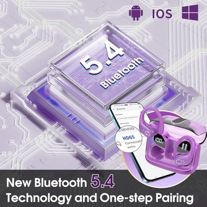 Wireless Earbuds 75H Bluetooth 5.4 Sport Headphones with Earhooks, Purple - color: Purple