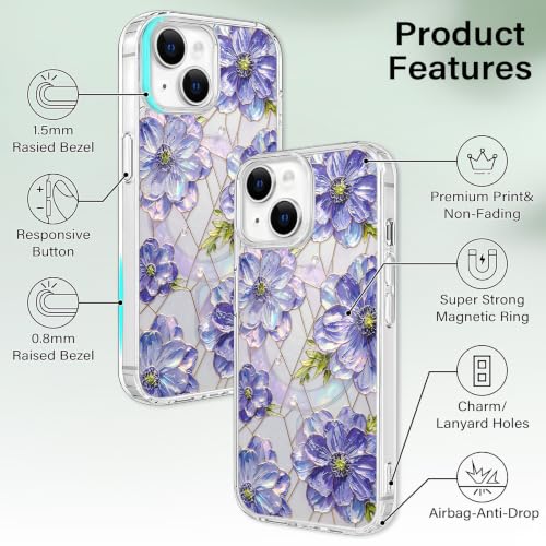 for iPhone 13 Mini 5.4" Magnetic Case【Compatible with MagSafe】 Aesthetic Oil Painting Stained Glass Flower Design, Slim Fit Hard PC Back Shockproof Cute Clear Phone Cover, Purple - color: Purple, size: iPhone 13 Mini