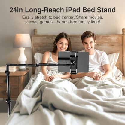elitehood Adjustable Tablet Floor Stand, Aluminum iPad Stand for Bed - style: Side-Clamp Tablet Holder