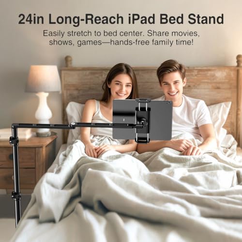 elitehood Adjustable Tablet Floor Stand, Aluminum iPad Stand for Bed - style: Side-Clamp Tablet Holder