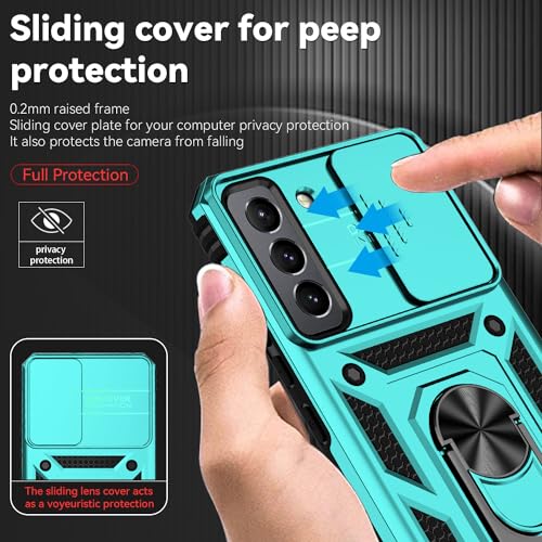 for Samsung Galaxy S22 Case with Camera Lens Cover HD Screen Protector, Dual Layer Military-Grade Drop Tested Magnetic Ring Holder Kickstand Protective Phone Case for Samsung Galaxy S22 5G (Mint) - color: Mint with camera cover Military-Grade 2nd gen