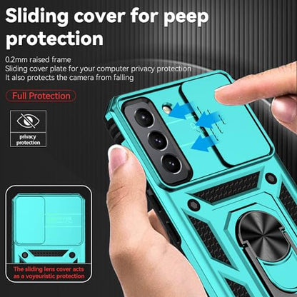 for Samsung Galaxy S22 Case with Camera Lens Cover HD Screen Protector, Dual Layer Military-Grade Drop Tested Magnetic Ring Holder Kickstand Protective Phone Case for Samsung Galaxy S22 5G (Mint) - color: Mint with camera cover Military-Grade 2nd gen