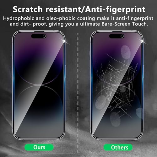 3+3 Pack Privacy Screen Protector Designed for iPhone 14 Pro With 3 Pack Camera Lens Protector,Full Coverage Anti-Spy Tempered Glass Film,9H Hardness,Bubble Free,Easy to Install - color: iPhone 14 Pro FK33
