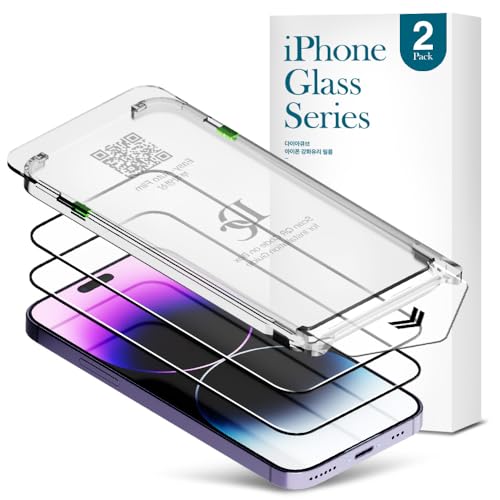2 PACK Premium Glass Screen Protector for iPhone 14 Pro with [Easy Auto Dust Removal Installation Kit & Bubble Free] 3D Edge Full Coverage, 9H Hardness, Scratch Resistance, Shatterproof, - size: iPhone 14 Pro