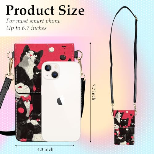 Small Crossbody Bags for Women Touchscreen Cell Phone Bag Cross Body Purses with adjustable Strap,Gifts For Teenage Girls - color: Cats With Pink Bow