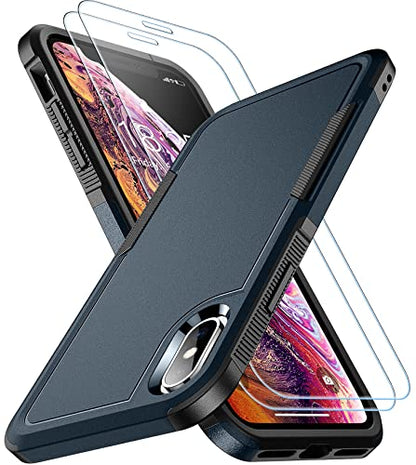 SPIDERCASE for iPhone Xs Max Case, [10 FT Military Grade Drop Protection] [2 pcs Tempered Glass Screen Protector] Shockproof Airbag Cushion Protective Case for iPhone Xs Max 6.5” (Dark Blue) - color: Dark Blue