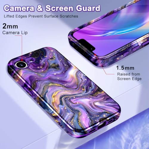 Btscase Compatible with iPhone 17e Case 6.1 Inch 2026,Marble Pattern 3 in 1 Heavy Duty Shockproof Full Body Rugged Hard PC+Soft Silicone Drop Protective Women Girl Phone Cases, Dark Purple - color: Dark Purple, size: iPhone 17e