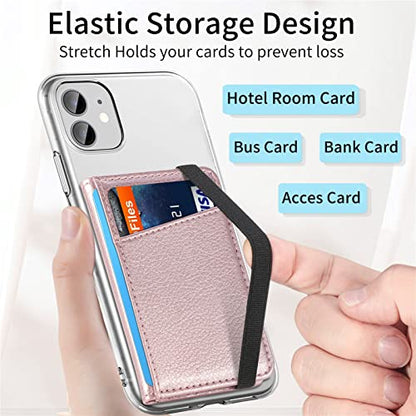 Phone Wallet Stick on for Phone Case, Credit Card Holder for Back of Phone Cases Flip Leather Wallet Sleeve Pouch Compatible with iPhone, Samsung Galaxy Android Most Smartphones Rose Gold - color: Rose Gold