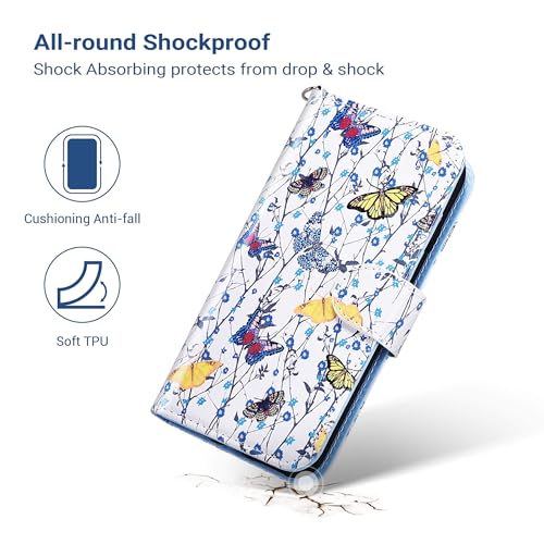 ULAK for iPhone SE 3(2022)/SE(2020)/8/7 Wallet Case Card Holder, Butterfly | Premium PU Leather Flip Case with Kickstand Card Slots,RFID Blocking,Wrist Strap, Durable Shockproof Cover 4.7 Inch - color: Butterfly