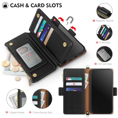 Antsturdy Crossbody Phone Wallet Case for iPhone 14 Plus,Black | RFID Blocking,PU Leather Flip Cover,Kickstand,with Credit Card Holder,Wrist Strap Lanyard & Handbag Purse,for Women & Men - color: (Crossbody) - Black