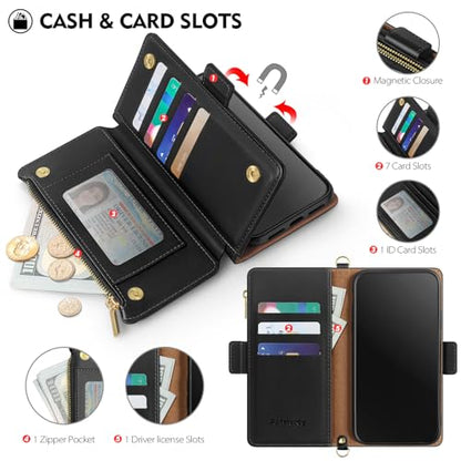 Antsturdy Crossbody Phone Wallet Case for iPhone 13 Pro Max | RFID Blocking,PU Leather Flip Cover,Kickstand,with Credit Card Holder,Wrist Strap Lanyard & Handbag Purse,for Women & Men - color: (Crossbody) - Black