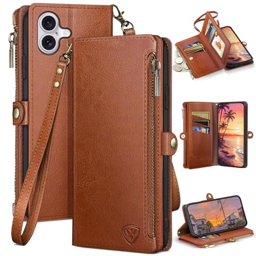 XcaseBar Compatible with iPhone 17 6.3" Wallet case with Zipper Credit Card Holder【RFID Blocking】,Flip Folio Book PU Leather Phone case Shockproof Cover Women Men for Apple 17 case Light Brown - color: Light Brown, size: iPhone 17 6.3"