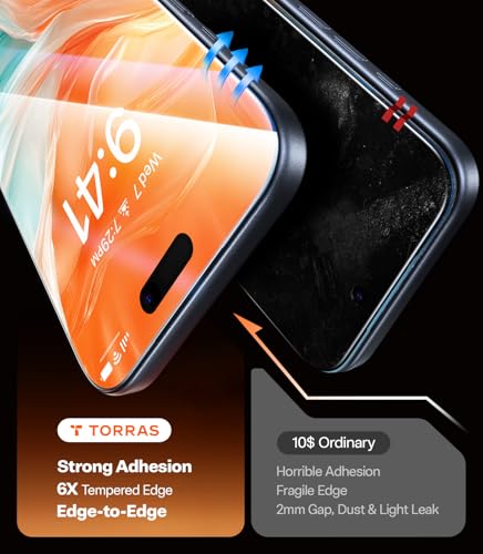 TORRAS Uncrackable 9H+ for iPhone 17 Pro Max Privacy Screen Protector [ 12FT Military-Grade Anti Shatter] [Top 25° Anti Spy, Data Protection] Full Coverage Tempered Glass, 2-Pack 6.9" - size: 17 Pro Max(6.9 inch)