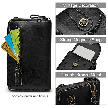 S-ZONE Women RFID Blocking Crossbody Cell Phone Purse PU Leather Wallet | Card Slots, Anti-theft, Multi Pockets, Detachable Adjustable Strap, Small, Travel Eveyday Shopping Outing - color: Black
