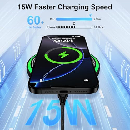 for Samsung Wireless Charger Pad for Galaxy S25 FE S25 Ultra S24FE S24 S23 S22 S21 Z Fold/Flip 7, 15W Fast Wireless Charging Station with 18W Adapter for iPhone 17 16 15 14 13,Google Pixel 10 9 Pro XL