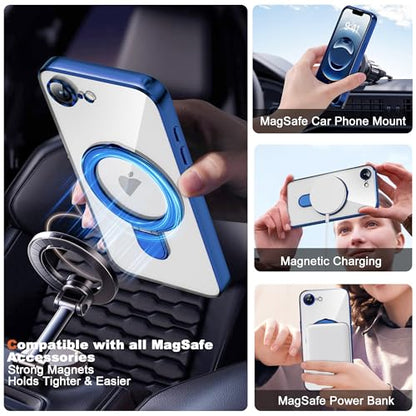Plating Clear Phone Case for iPhone 17E/16E with Stand 6.1", Blue - color: Blue, size: Iphone 16E