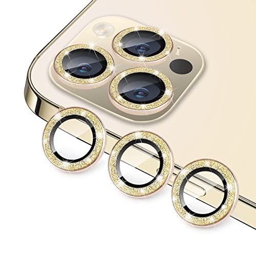 Compatible with iPhone 14 Pro & 14 Pro Max Camera Lens Protector, Bling Glitter Lens Cover 9H Tempered Glass Camera Cover Anti Scratch Shockproof Screen Protector - 3PCS Glitter Gold - color: Glitter Gold
