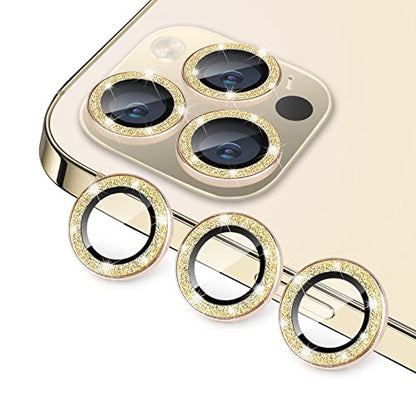 Compatible with iPhone 14 Pro & 14 Pro Max Camera Lens Protector, Bling Glitter Lens Cover 9H Tempered Glass Camera Cover Anti Scratch Shockproof Screen Protector - 3PCS Glitter Gold - color: Glitter Gold