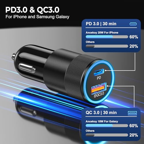 Car Charger USB C 3-Pack, Ancekoy 38W Dual Port Car Charger Adapter - color: Black, size: 3-Pack