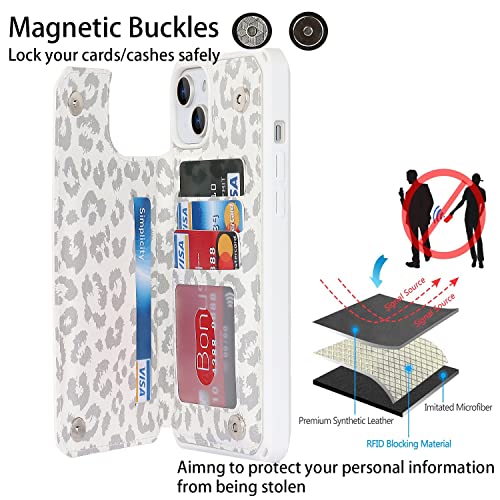 Cavor for iPhone 14 Case with Card Holder, Wallet Case for Women Men, White - color: E-White