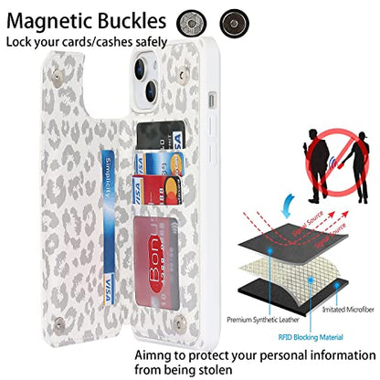 Cavor for iPhone 14 Case with Card Holder, Wallet Case for Women Men, White - color: E-White