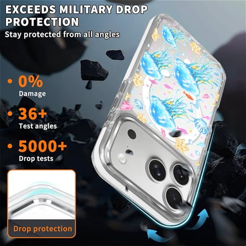 VisEnt Clear Case for iPhone 17 Pro, Magnetic Phone Case, Transparent Slim Cover, Military Grade Protection, Shockproof, Anti-Yellowing, Scratch Resistant, Blue Jellyfish Ocean - color: Blue Jellyfish Ocean, size: Iphone 17 Pro