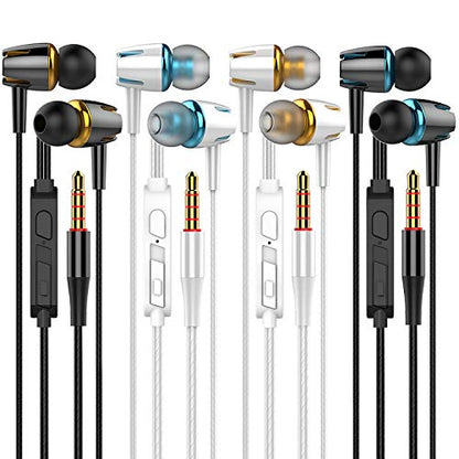 YNR 4 Packs Wired Earbuds with Microphone & Volume Control, in-Ear Earphones for School, Noise Islating, for 3.5mm Jack iPhone iPad iPod Samsung Google Devices (Black White) - color: Mixed color 4 pairs