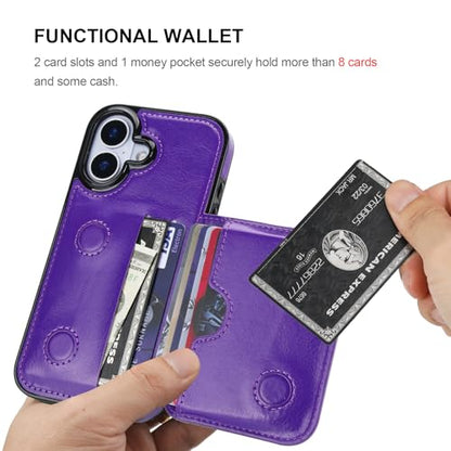 KIHUWEY Compatible with iPhone 17 Wallet Case Credit Card Holder, Premium Leather Kickstand Flip Hidden Magnetic Clasp Durable Shockproof Protective Cover for iPhone 17 6.3 inch (Purple) - color: Purple