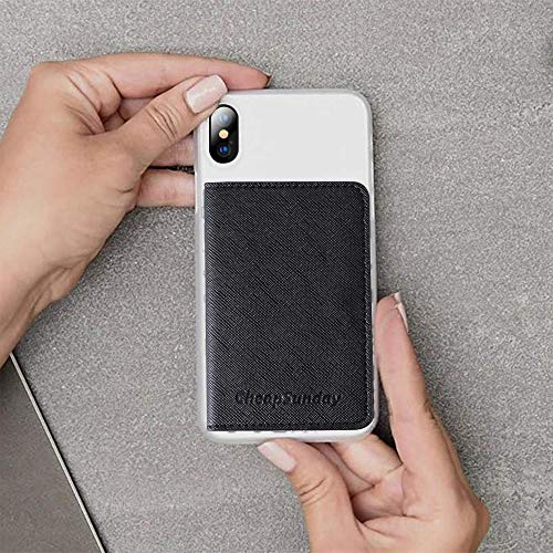 ID Card Holder for Back of Phone Leather Phone Wallet Stick On with Stand Flip Waterproof Leather Adhesive Wallet for Most Cellphones (Black) - color: Black