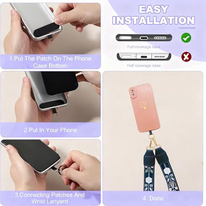 1Pack Canvas Phone Strap Crossbody Phone Strap Adjustable Anti Theft phone Lanyard for Women Phone Bags ID Cards - color: Black Flower