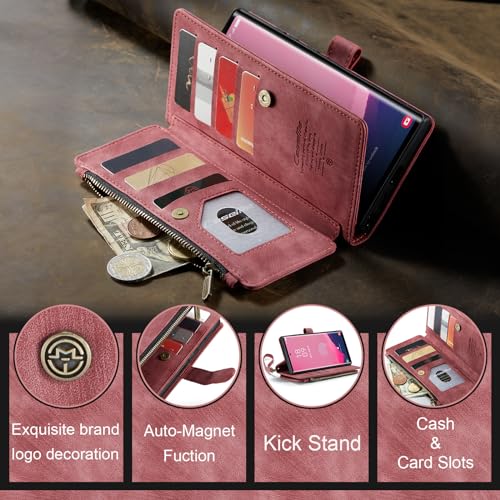 Samsung Galaxy S24 Ultra 5G Wallet Case with Card Holder Kickstand Magnetic Zipper Pocket Lanyard Strap Wristlet,Leather Flip Case Wallet for Samsung Galaxy S24 Ultra 5G 6.8 Inch (Red) - color: Red, size: S24 Ultra 6.8 Inch
