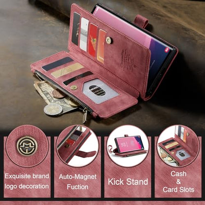 Samsung Galaxy S24 Ultra 5G Wallet Case with Card Holder Kickstand Magnetic Zipper Pocket Lanyard Strap Wristlet,Leather Flip Case Wallet for Samsung Galaxy S24 Ultra 5G 6.8 Inch (Red) - color: Red, size: S24 Ultra 6.8 Inch