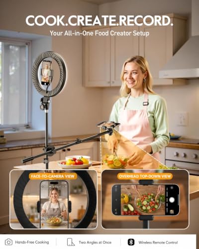 Upgrade Tripod Ring Light Stand with 2 Telescopic Arms -67" Ring Light Tripod for iPhone&Android, Overhead Phone Mount with Remote, Phone Stand for for TikTok, YouTube，Zoom & Video Recording