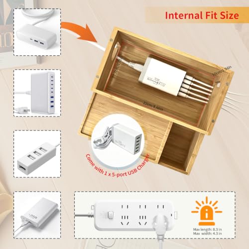 Bamboo Charging Station with 5-Port USB Charger & 5 Cables