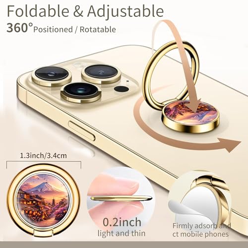 Cell Phone Ring Holder, Cute Phone Ring Grip Stand, 360°Rotation Funny Metal Kickstand Finger Grip Cute Mountains Bird - color: Cute Mountains Bird
