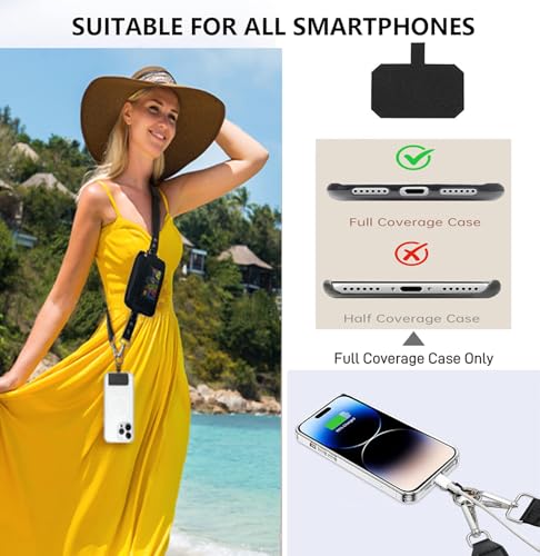 Phone Lanyard with Wallet, Adjustable Crossbody Phone Strap with Detachable RFID Wristlet, Phone Neck Lanyard & Wrist Strap, Hands Free Cell Phone Lanyard for Travel - color: Black