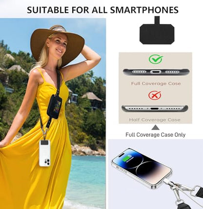 Phone Lanyard with Wallet, Adjustable Crossbody Phone Strap with Detachable RFID Wristlet, Phone Neck Lanyard & Wrist Strap, Hands Free Cell Phone Lanyard for Travel - color: Black