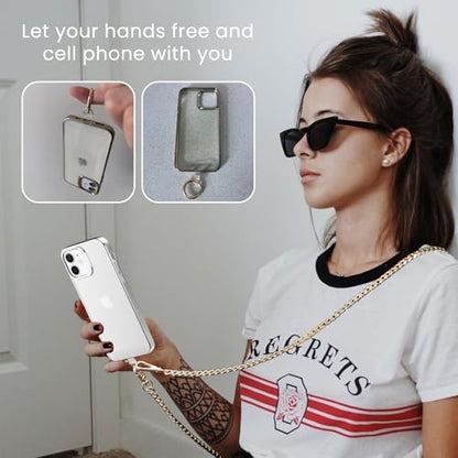 Crossbody Phone Strap Detachable Cell Phones Lanyard Chain Shoulder Neck with Wrist Strap Charm Finger Grip 3 Patches Tether Anti Theft Universal for iPhone 17 16 Pro Max 15 14 Samsung Gold - color: N-gold