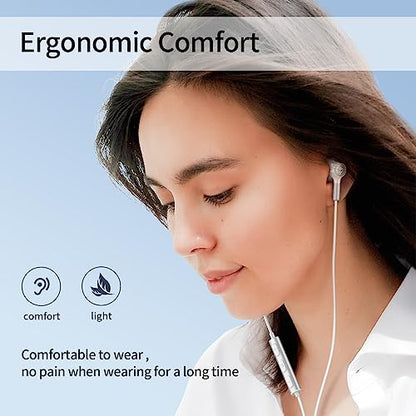 BENEWY Wired Earbuds 3.5mm Magnetic Earphones with Microphone Headphones - color: White