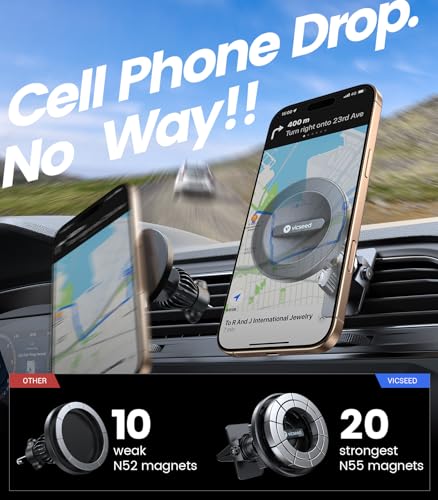 VICSEED for MagSafe Car Mount [Upgraded Strong Magnetic & Won't Break Vent] - color: Jet Black