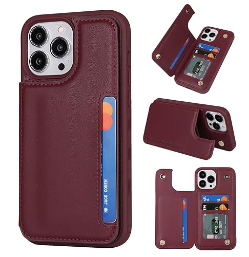 iCoverCase Compatible with iPhone 13 Pro Case with Card Holder, Wallet Phone Case for Women Men RFID Blocking PU Leather Protective Case 6.1 Inch (Wine Red) - color: Wine Red