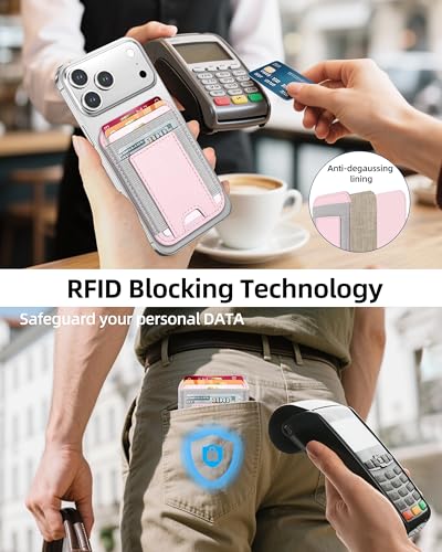 Upgraded for Magsafe Wallet, 7 Card Holder, RFID Blocking, Strongest Magnet - color: Pink-Upgraded