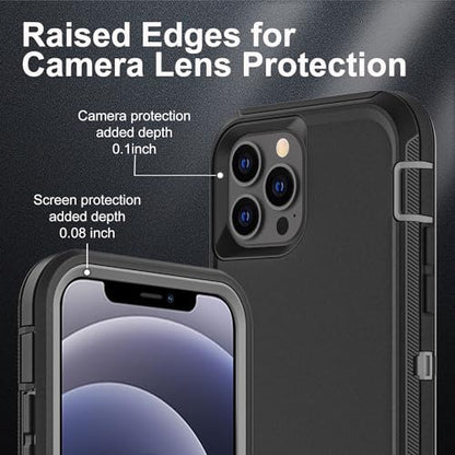 YKHJKLEC for iPhone 12/12 Pro Case, Military Grade 3 in 1 Heavy Duty Shockproof/Drop Proof/Dust Proof with 2Pcs Tempered Glass Screen Protector (Black/Grey) | 3 in 1 - color: Black/Grey