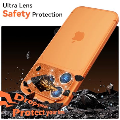 imluckies Compatible with iPhone 17 Pro Camera Lens Protector Bling, Ultra HD Tempered Glass Shiny Diamond Camera Plate Sparkle Screen Protection, 9H Anti-Scratch & Easy Install, Glitter Orange - size: 17pro 6.3" Glitter Orange