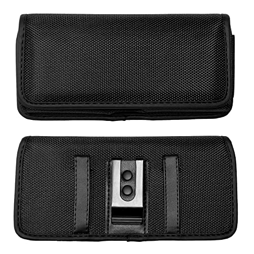Nylon Cellphone Holster for Samsung Galaxy A32 A33 A53 A54, S22+, S23 FE, iPhone 11 Pro Max, XS Max, TCL ION X ION V - Horizontal Case Canvas Waist Carrying Pouch with Belt Clip/Loops, Black - size: Medium