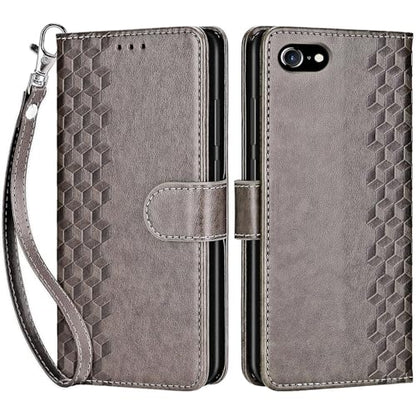 for iPhone SE 2022/7/8/SE 2020 Wallet case, Gray-Cube | 3 Card Holders, Kickstand, Shockproof TPU Shell, PU Leather, Magnetic Closure, Protective Flip Folio Cover, Women - color: 10