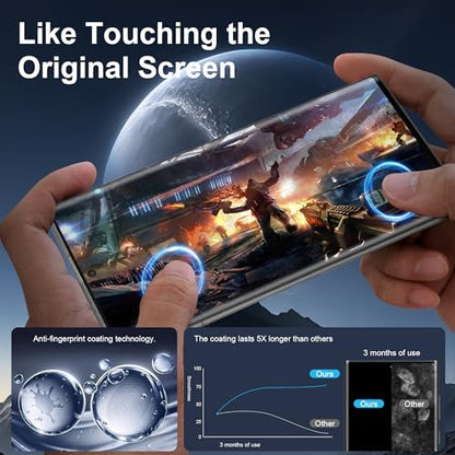 3 Pack for Samsung Galaxy S23 Ultra Screen Protector, with 2 Pack Lens Protector, Ultrasonic Fingerprint Unlock, 9H Hardness, 3D Curved, Case Friendly, for S23 Ultra Tempered Glass Screen Protector