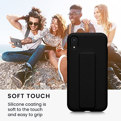 kwmobile Case for Apple iPhone XR Case - Soft TPU Cover with Silicone Coating - with Hand Strap and Stand Function - Shockproof - Black - color: black