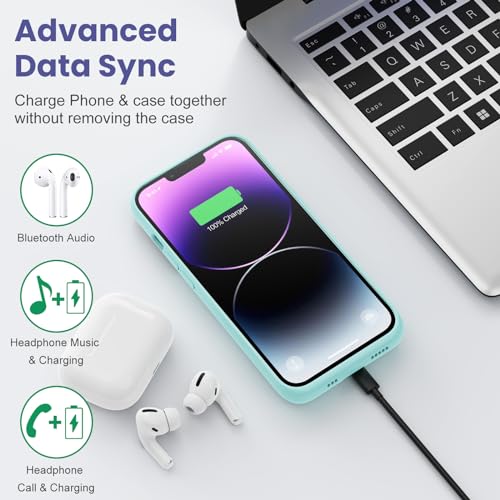 Feob Battery Case for iPhone 13/13 Pro/14,[2025 Upgraded] 7500 mAh Ultra-Slim Portable Extended Charger Cover for iPhone 13/13 Pro/14 Charging Case (6.1 Inch)-Green - color: Green